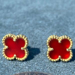 New! Red Clover Leaf Stud Earrings/Earstuds 22K GP